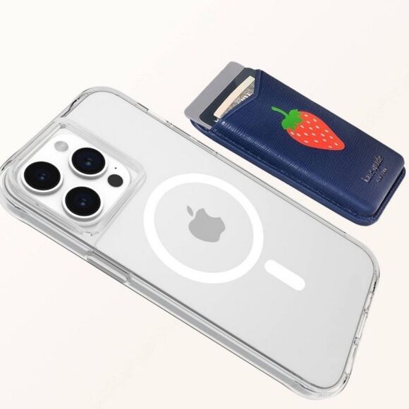 kate spade x Target Navy Strawberry Dotted Magnetic Cell Wallet MagSafe - Picture 3 of 14